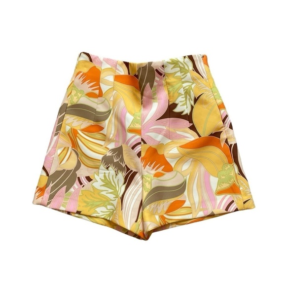 NWOT Zara High Waist Yellow Gold Floral Retro Print Short Size XS - Picture 3 of 6